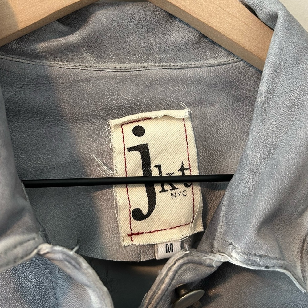 Jakett Alexa Patina Leather Shirt Jacket Blue Grey Womens M - Picture 6 of 7
